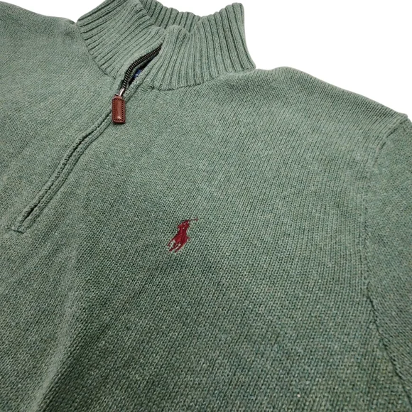 Polo Ralph Lauren Men's XXL Green 1/2 Zip Pullover Cotton Sweater Pony Logo - Picture 5 of 12